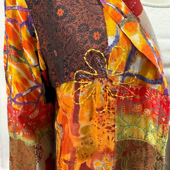 Chico’s Silk Blend Embroidered Patchwork Hooded Jacket - Picture 3 of 13